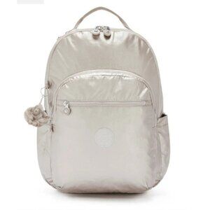 Kipling Seoul Extra Large Metallic 17" Laptop Backpack XL Champagne Gold Monkey